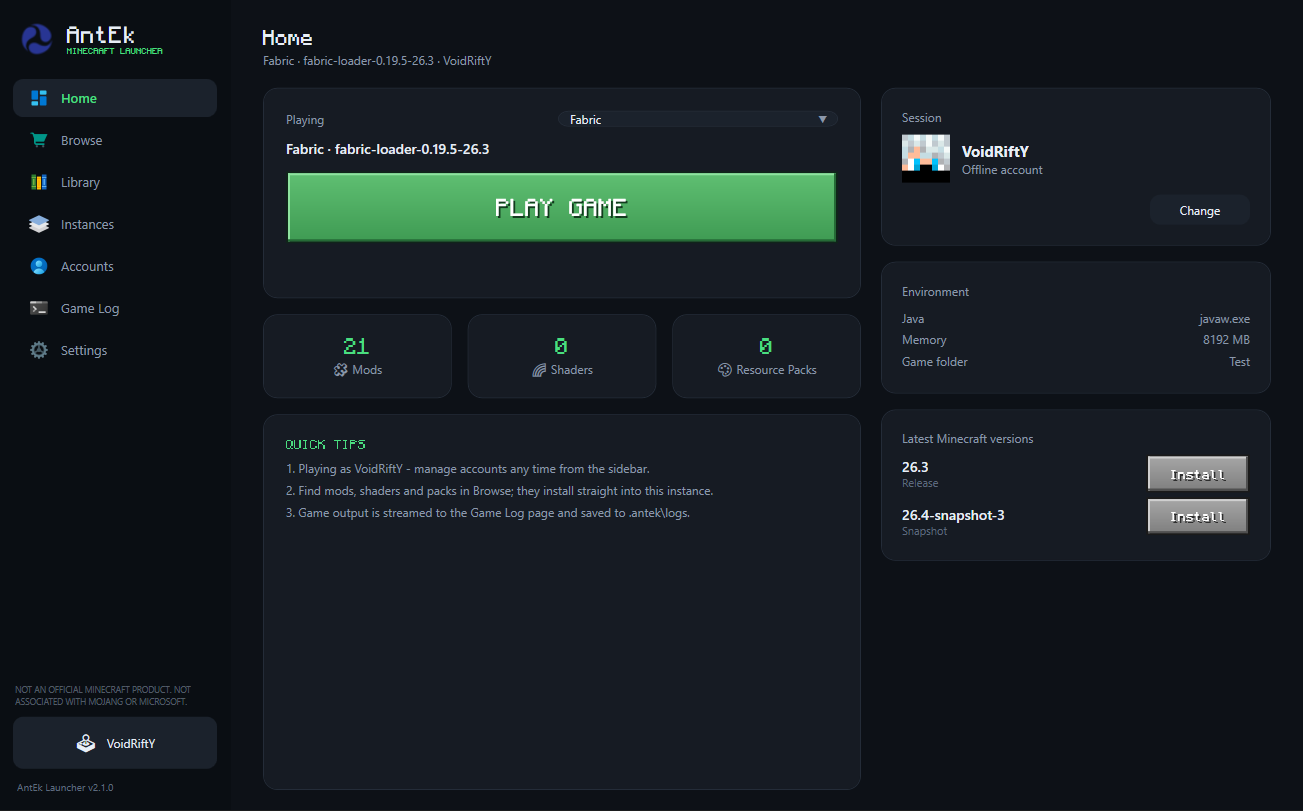 The AntEk Launcher home screen
